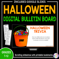 This Halloween Digital Bulletin Board is a scrolling slideshow for students in Grades 7+.