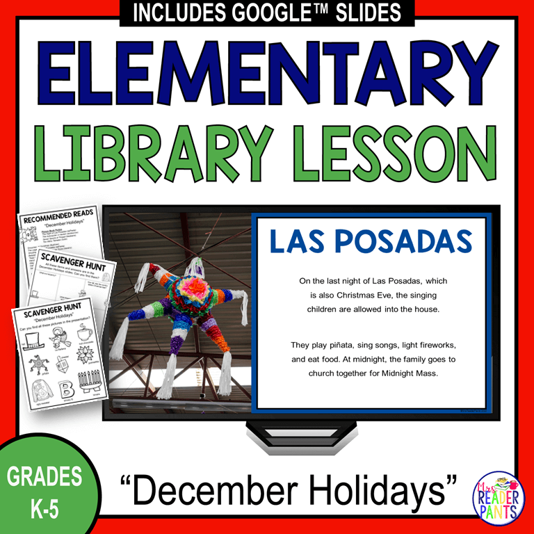This December Holidays Library Lesson is for Grades K-5.
