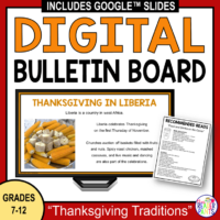 This Thanksgiving Digital Bulletin Board is for Grades 7-12. Scroll your library or school announcements in the hallway or library.