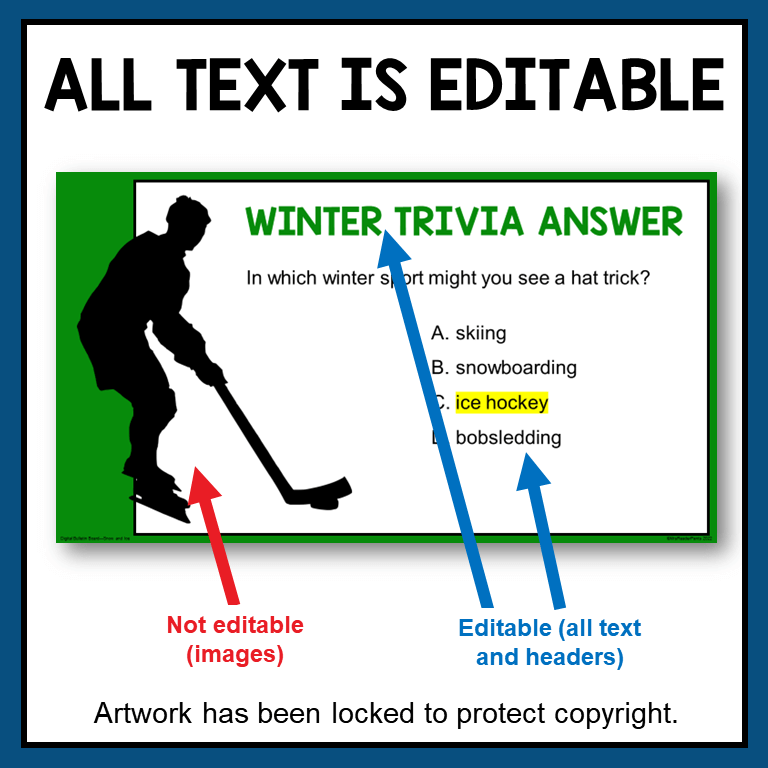 This Winter Digital Bulletin Board is for secondary libraries and classrooms. All text is editable.