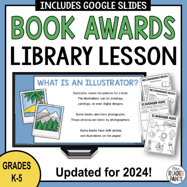 This Book Awards Library Lesson is for elementary librarians serving Grades K-5. Updated for 2024.