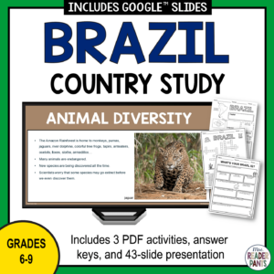 This Brazil Country Study is for middle and high school world geography classes. It includes a Brazil presentation and 3 activities.