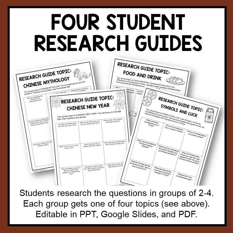 This Chinese New Year Research Activity includes four research guides. Each small group of students takes a different research guide.