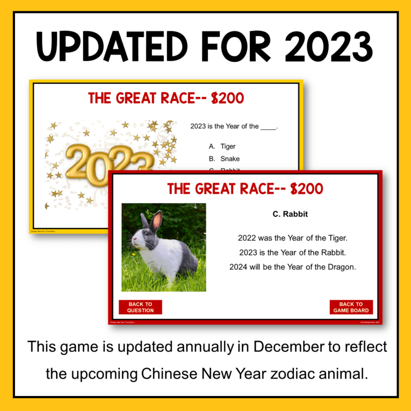 This Chinese New Year Trivia Game is updated for 2023, the Year of the Rabbit.