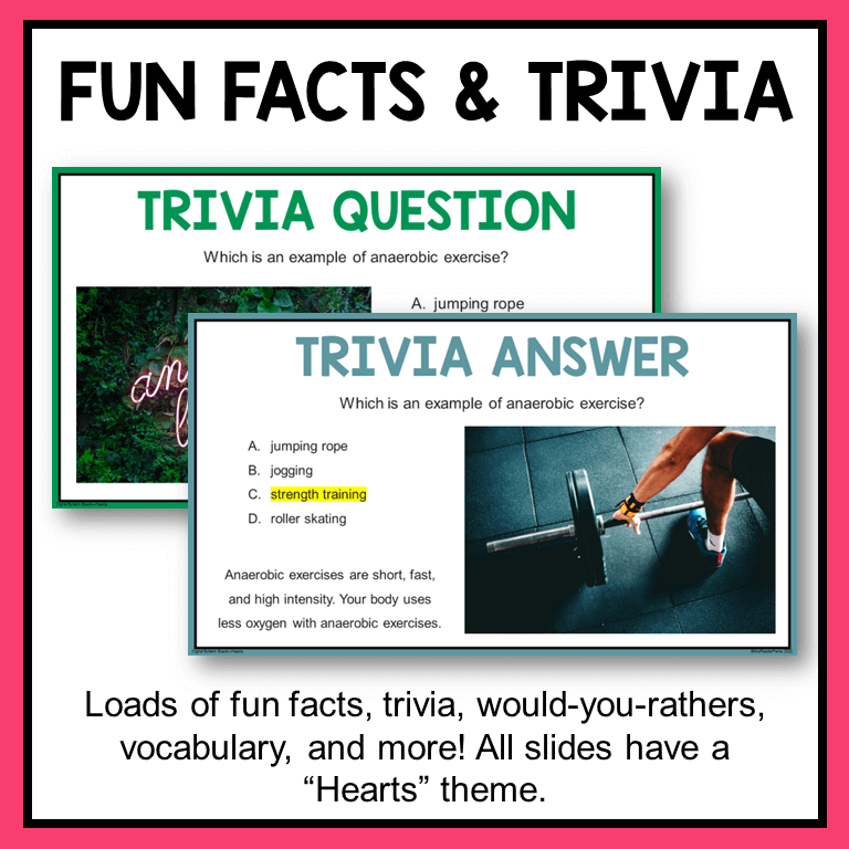 This Valentine's Day Digital Bulletin Board features fun facts and trivia, all with a hearts theme.