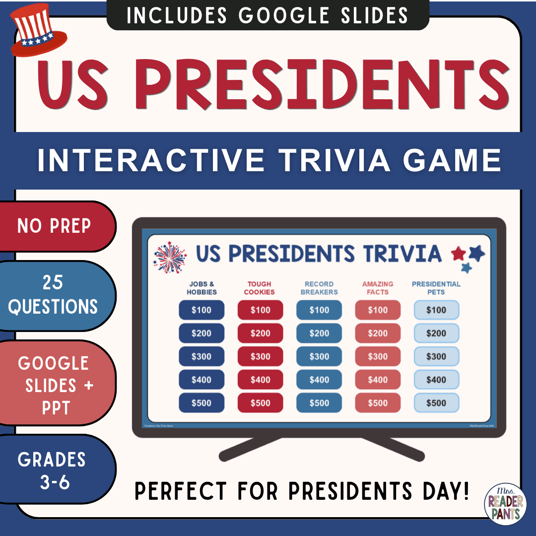 This US Presidents Game is perfect for Presidents Day! Includes PowerPoint and Google Slides game.