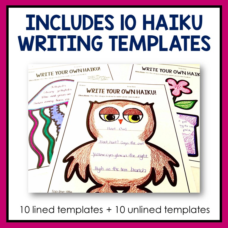 This image shows a close-up of the completed owl shape haiku template. The owl is one of 10 nature shapes included in the set.