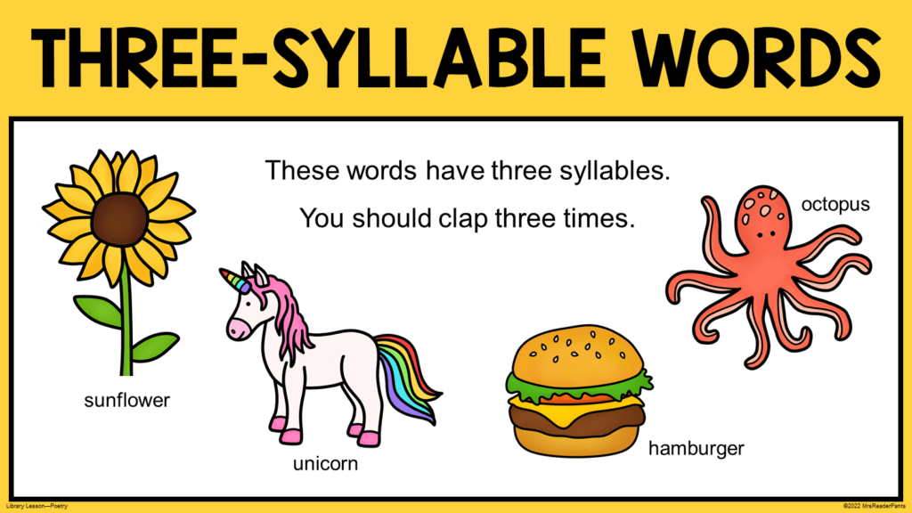 This is a sample slide from my Haiku Writing Library Lesson. This particular slide helps students practice counting 3-syllable words.
