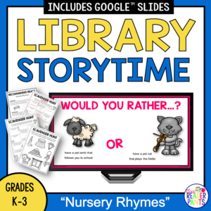 This is a nursery rhymes library lesson for Grades K-3. It includes a 54-slide presentation, plus two differentiated activities. Perfect for National Poetry Month in April!