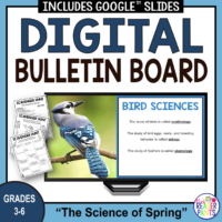 This Science of Spring Digital Bulletin Board is for elementary school libraries.