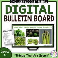 This Things That Are Green Digital Bulletin Board is perfect for St. Patrick's Day in the secondary library.