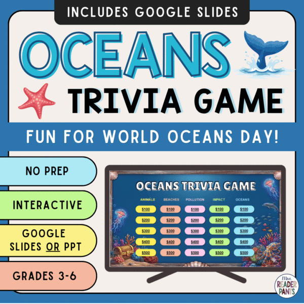 This interactive Oceans Trivia Game is perfect for Earth Day (April 22) or World Oceans Day (June 8). Includes 25 question and answers.