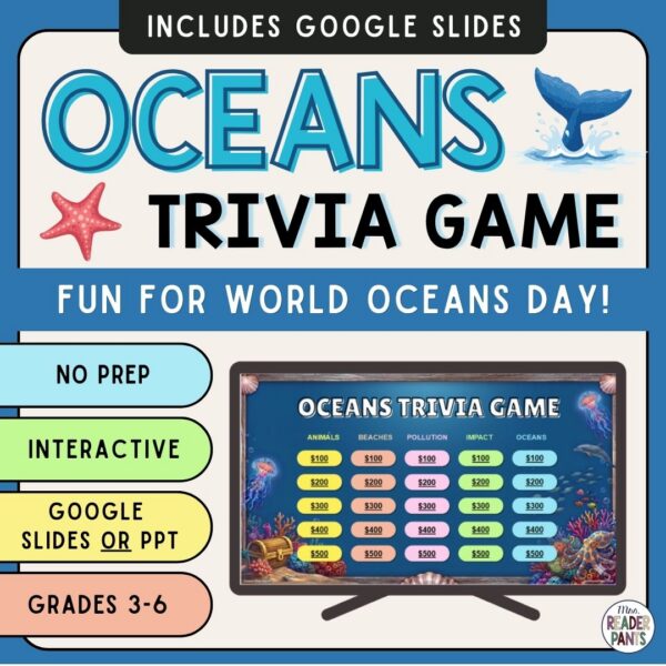 This interactive Oceans Trivia Game is perfect for Earth Day (April 22) or World Oceans Day (June 8). Includes 25 question and answers.