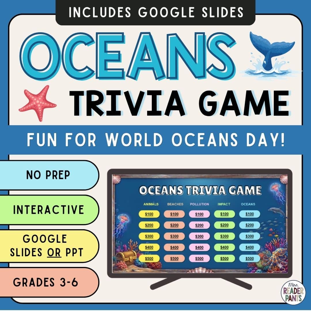 This interactive Oceans Trivia Game is perfect for Earth Day (April 22) or World Oceans Day (June 8). Includes 25 question and answers.