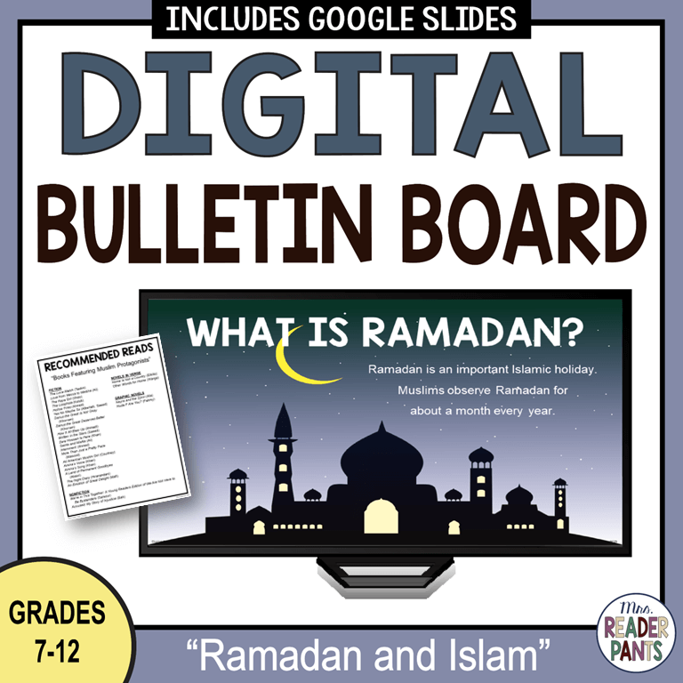 This Ramadan Digital Bulletin Board is for middle school and high school libraries.