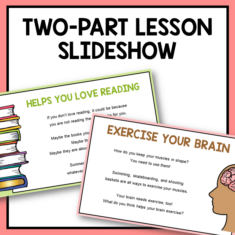 This Summer Reading Library Lesson discusses five benefits of summer reading. Also includes summer trivia, would-you-rathers, "close up" photography guessing game, and more.
