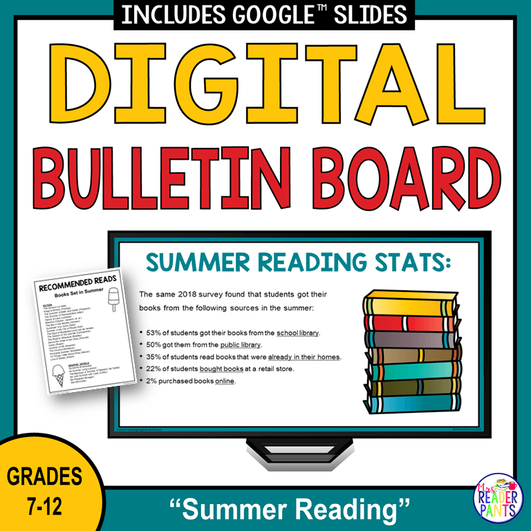 This Summer Reading Digital Bulletin Board is for secondary school libraries serving Grades 7-12.