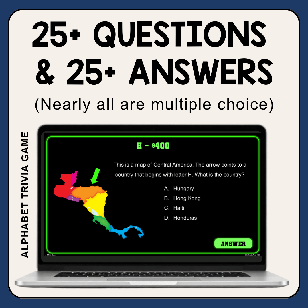 This Trivia Games Bundle includes 17 editable trivia games for Grades 3-8. Play in PowerPoint or Google Slides.