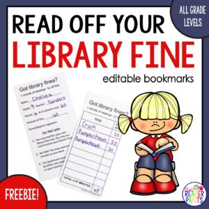 This is a free printable bookmark that helps students read off their library fines.
