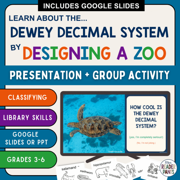This Dewey Decimal System Activity is perfect for upper-elementary libraries! Includes presentation, 30 animal cards, and detailed lesson plans.
