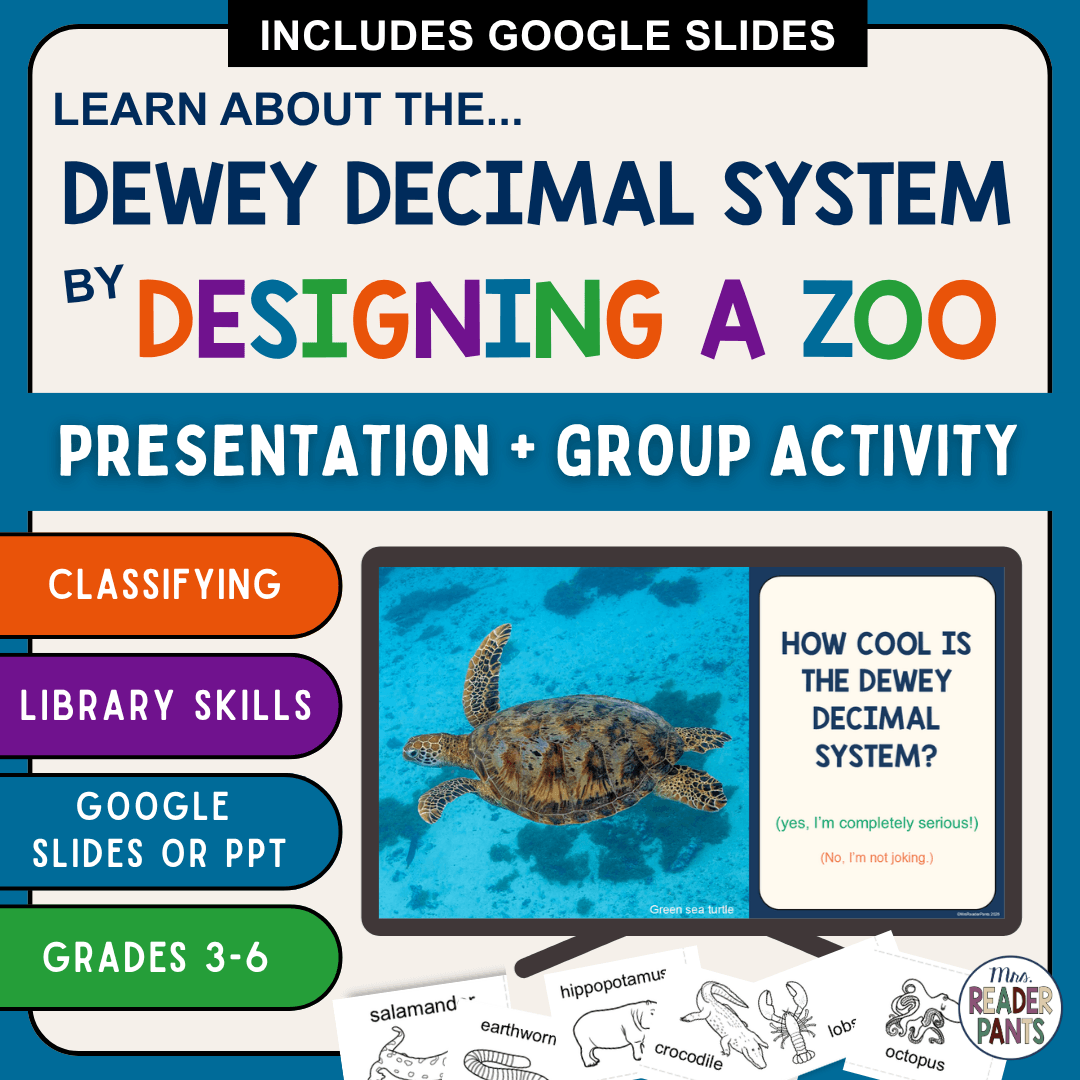 This Dewey Decimal System Activity is perfect for upper-elementary libraries! Includes presentation, 30 animal cards, and detailed lesson plans.