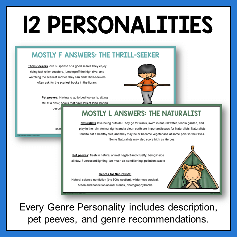 This Elementary Genre Personality Bundle includes the quiz, plus 24 posters.