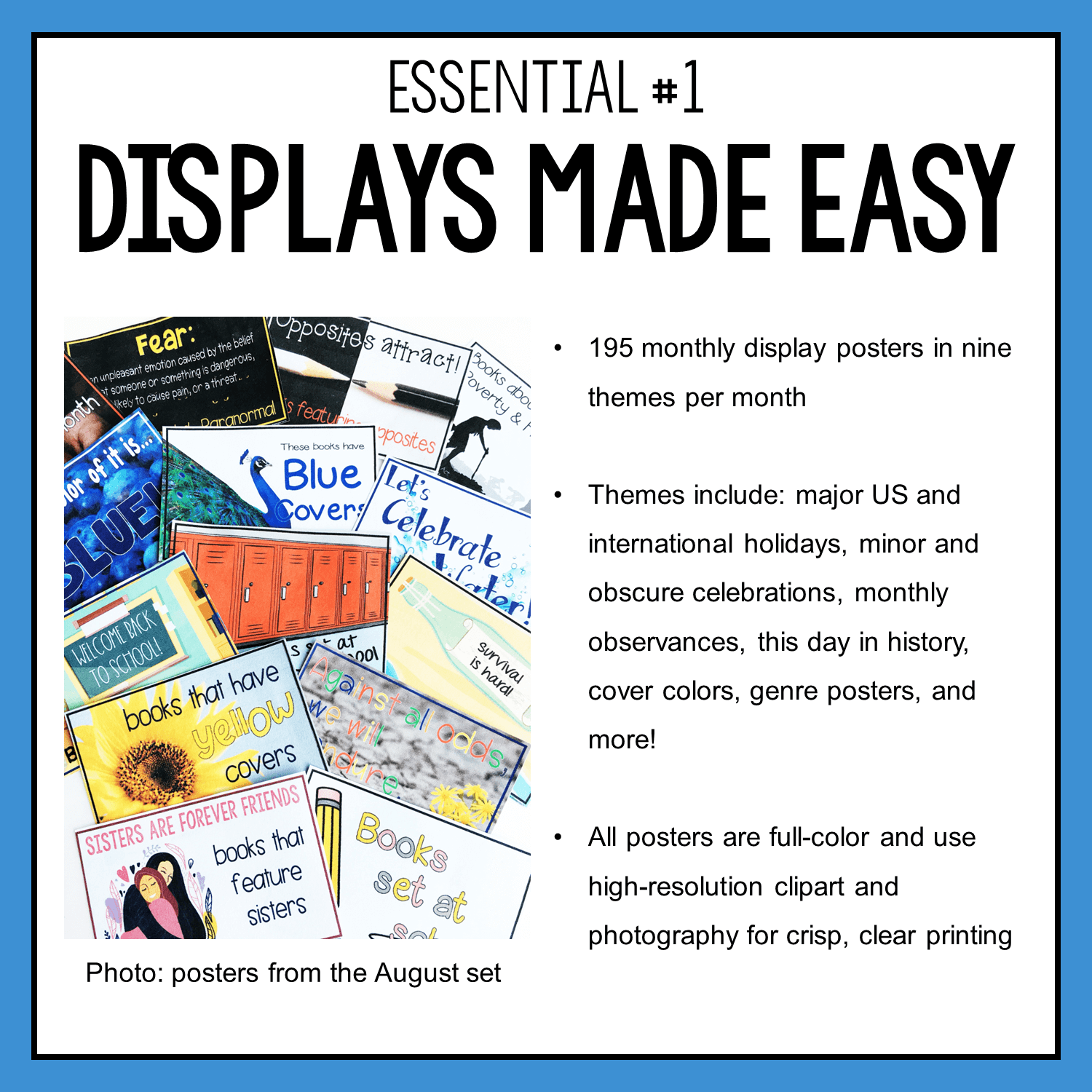 This Elementary Library Back to School Bundle includes 196 display posters for various genres, themes, and holidays.