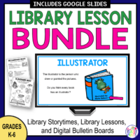 This Elementary Library Lesson Bundle is for Grades K-6. It includes 45 lessons and can easily be a full year of library lessons.