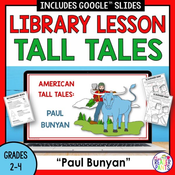 This is a tall tales lesson about Paul Bunyan. It includes a 2-part library lesson, scavenger hunt activity, Recommended Reads list, and editable lesson plan template aligned with TEKS, AASL, and CCSS standards.