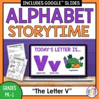 Library Alphabet Storytime for Letter V. Includes Scavenger Hunt.