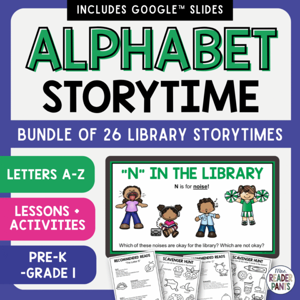 This Alphabet Storytime Bundle includes 26 lessons, one for each letter of the alphabet.