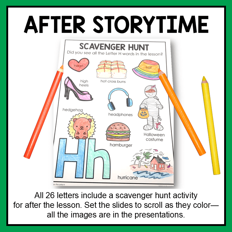 This Alphabet Storytime Bundle includes 26 lessons, one for each letter of the alphabet.