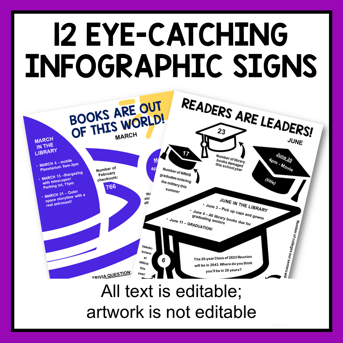 This is the second set of Library Infographics. Includes 12 Infographic signs.