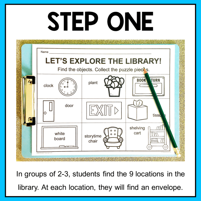 This Library Orientation Scavenger Hunt activity for K-2 is easy to set up and fun to play!