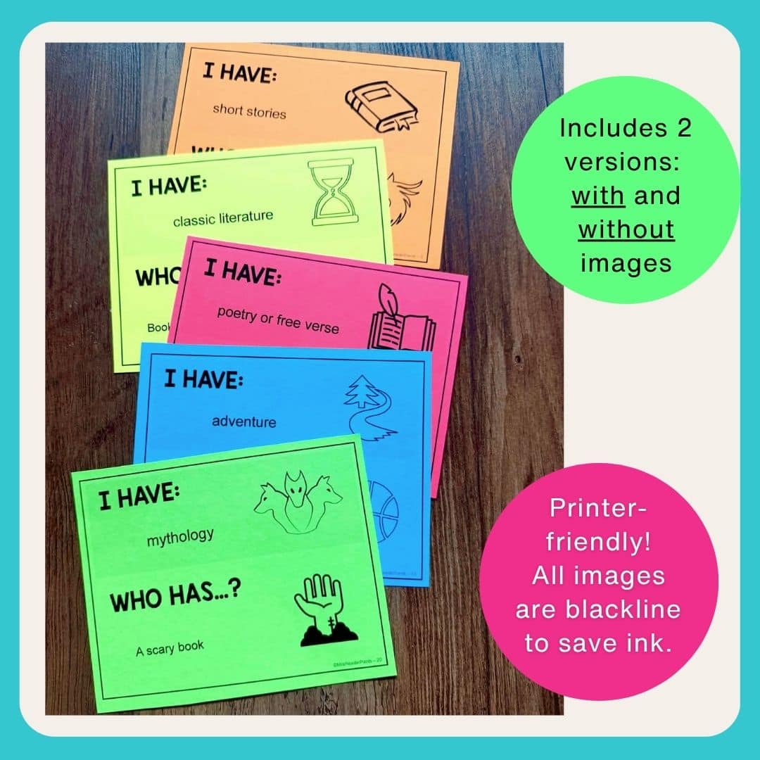 This set of 32 I Have Who Has Genre Review cards is easy to prep, printer-friendly, and so much fun!