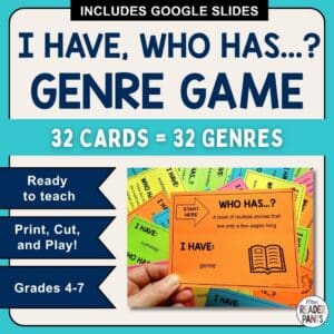 This set of 32 I Have Who Has Genre Review cards is easy to prep, printer-friendly, and so much fun!