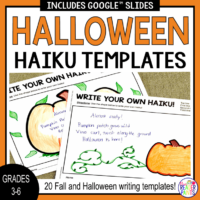 This set of 20 Halloween Haiku Writing Templates is for Grades 3-6. Students write original haiku on (or next to) the Halloween shapes.