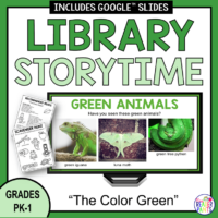 This Color Green Library Storytime is for elementary librarians serving Grades PreK-1.