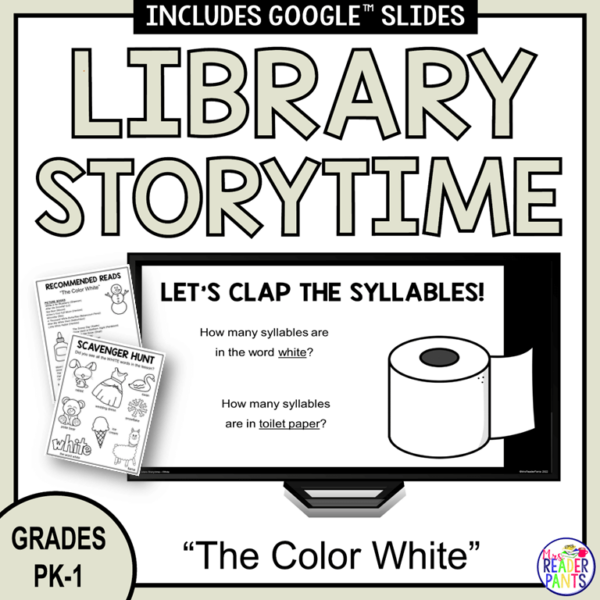 This Color White Library Storytime is for PreK-Grade 1. Perfect for elementary librarians on the specials rotation.