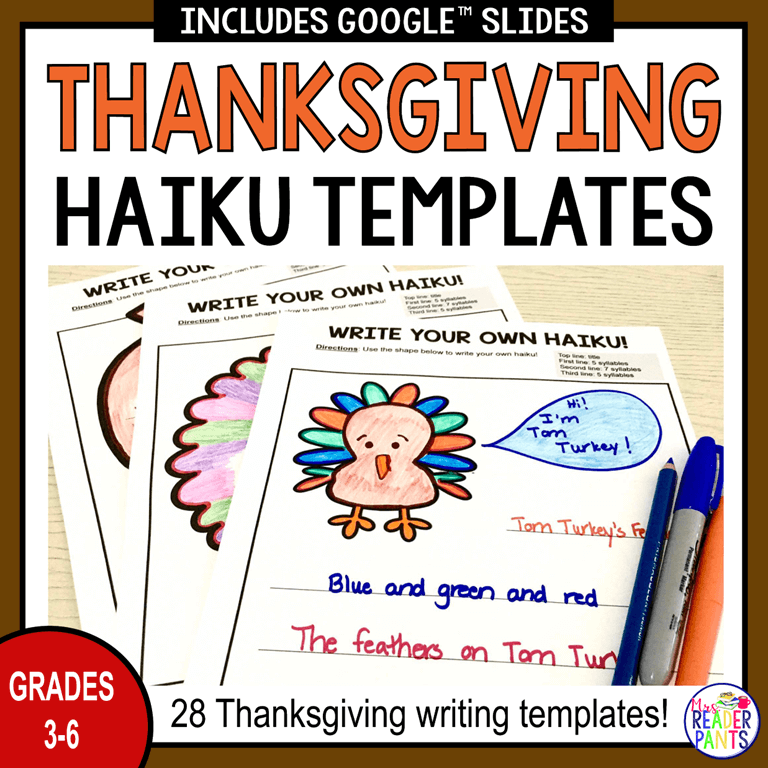 This set of Thanksgiving Haiku Writing Templates is for Grades 3-6.