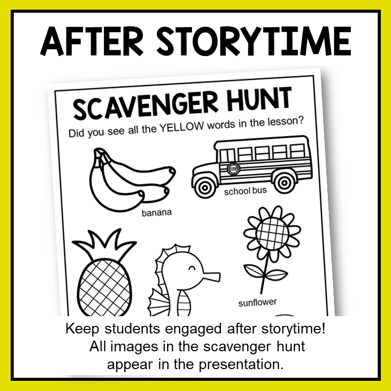 This Color Yellow Library Storytime includes a scavenger hunt activity for after storytime.