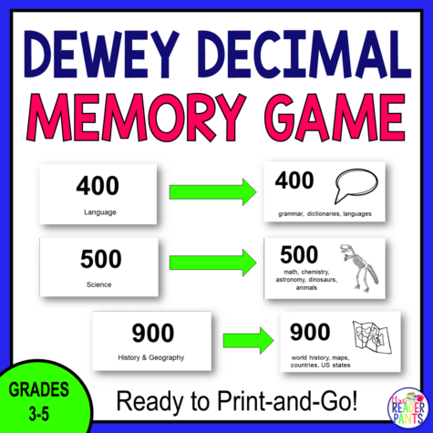 This Dewey Decimal System Memory Game is for Grades 3-5.