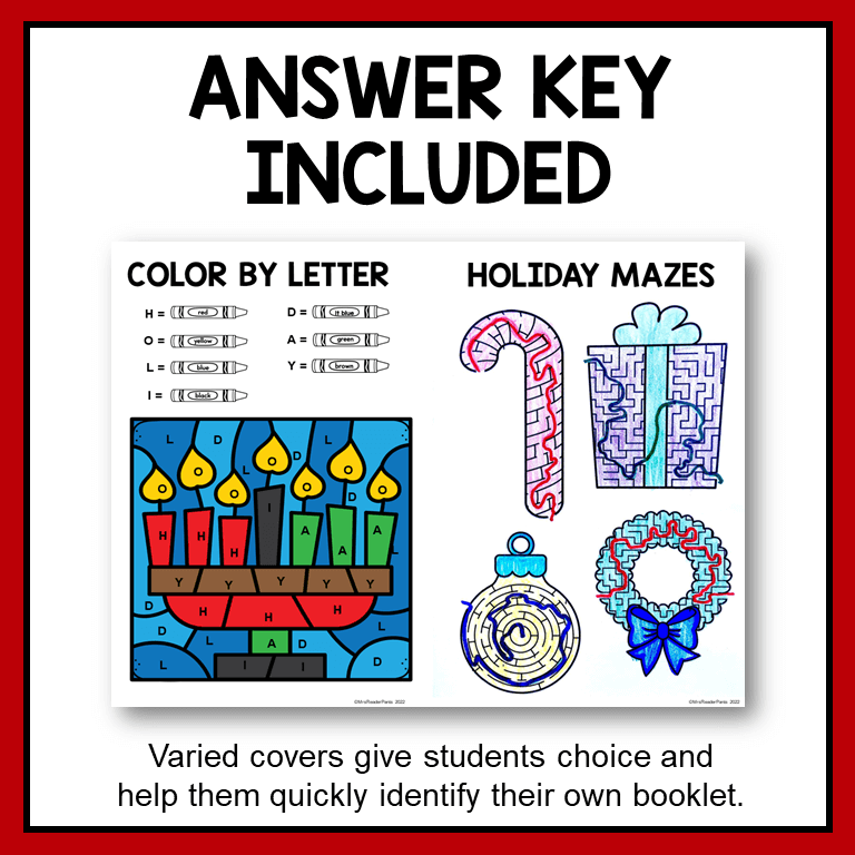 This December Holidays Activity Booklet includes an answer key.