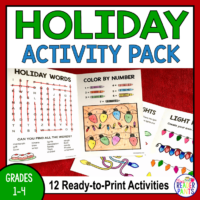 This December Holidays Activity Booklet is for Grades 1-4. Makes a great time-filler activity or holiday gift for students.
