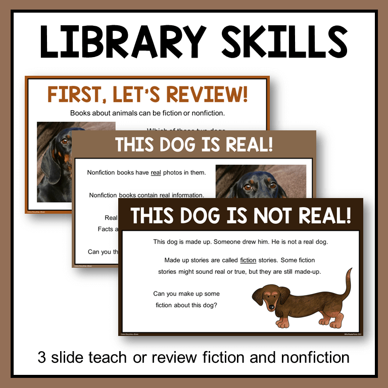 This Color Brown Library Storytime reviews fiction and nonfiction library skills.