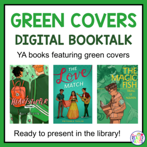 This Digital Booktalk features YA books with green covers. Scroll it on a loop in middle and high school libraries. Great for St. Patrick's Day or Earth Day!