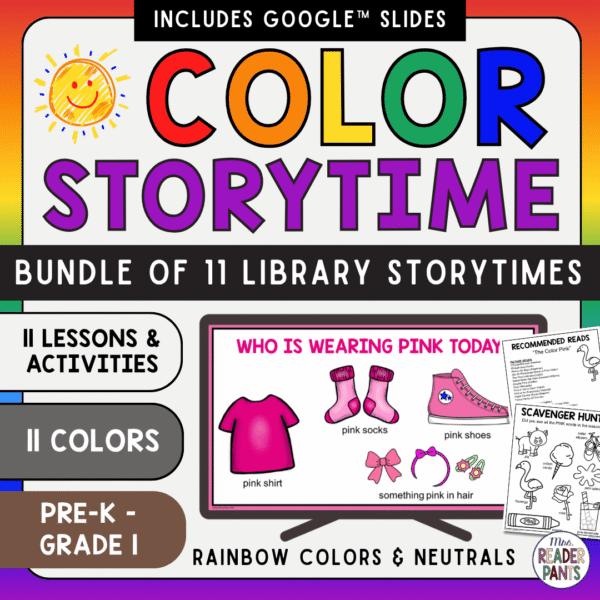 This Color Storytime Bundle includes all 11 of my Color Storytime library lessons for PreK-Grade 1.