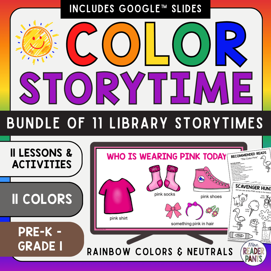 This Color Storytime Bundle includes all 11 of my Color Storytime library lessons for PreK-Grade 1.