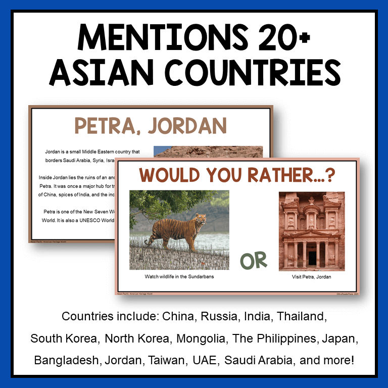 This Digital Bulletin Board features Asian and Pacific Island countries and people. Perfect for Asian American and Pacific Islander Heritage Month. This scrolling slideshow mentions over 20 Asian countries.