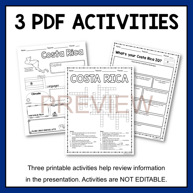 This Costa Rica Country Study includes 3 printable PDF activities.